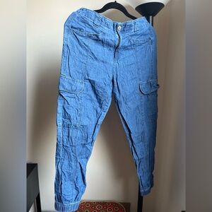 American Eagle Linen Cargo Blue Pants